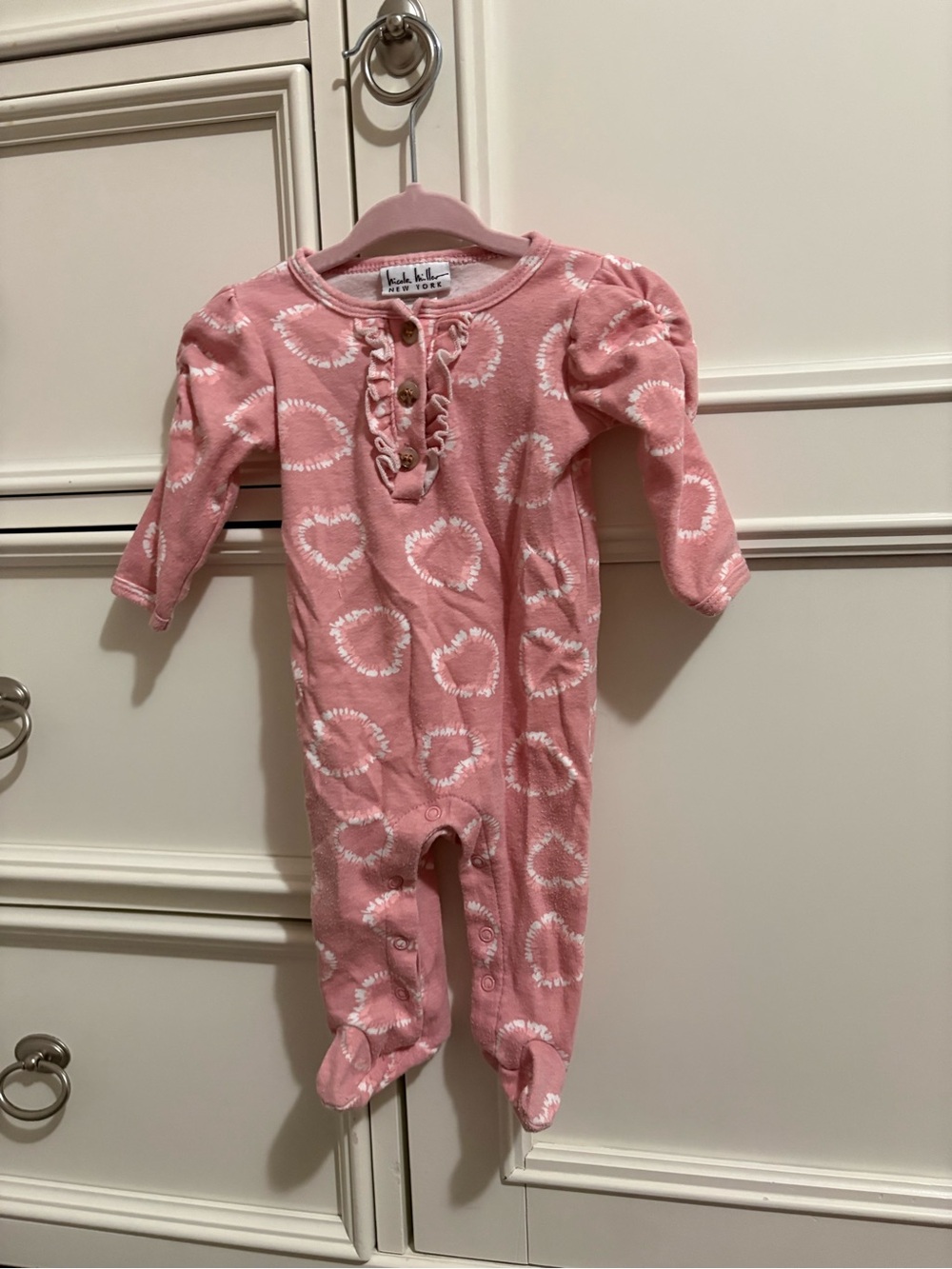Nicole Miller Pink Heart-Print Footed One-Piece